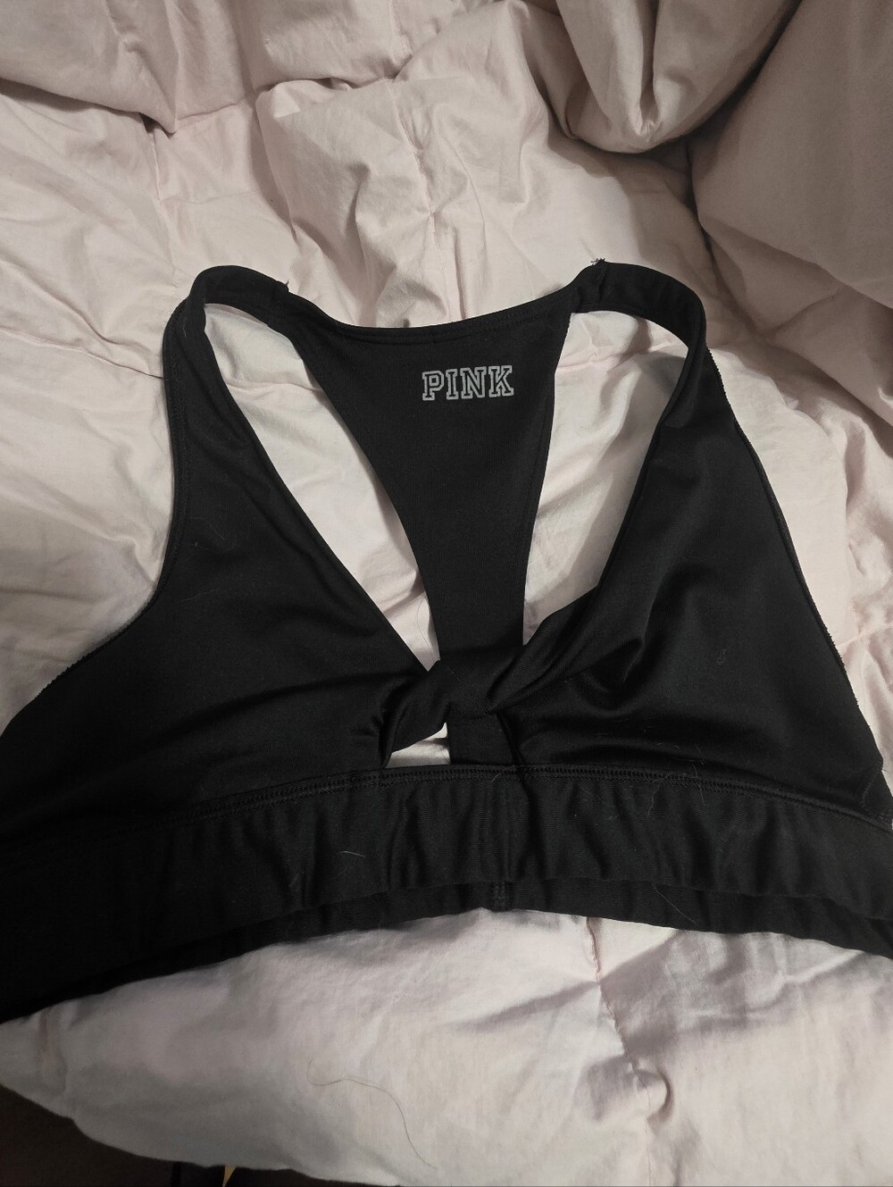 PINK Victoria's Secret Black Racerback Knot-Front Sports Bra